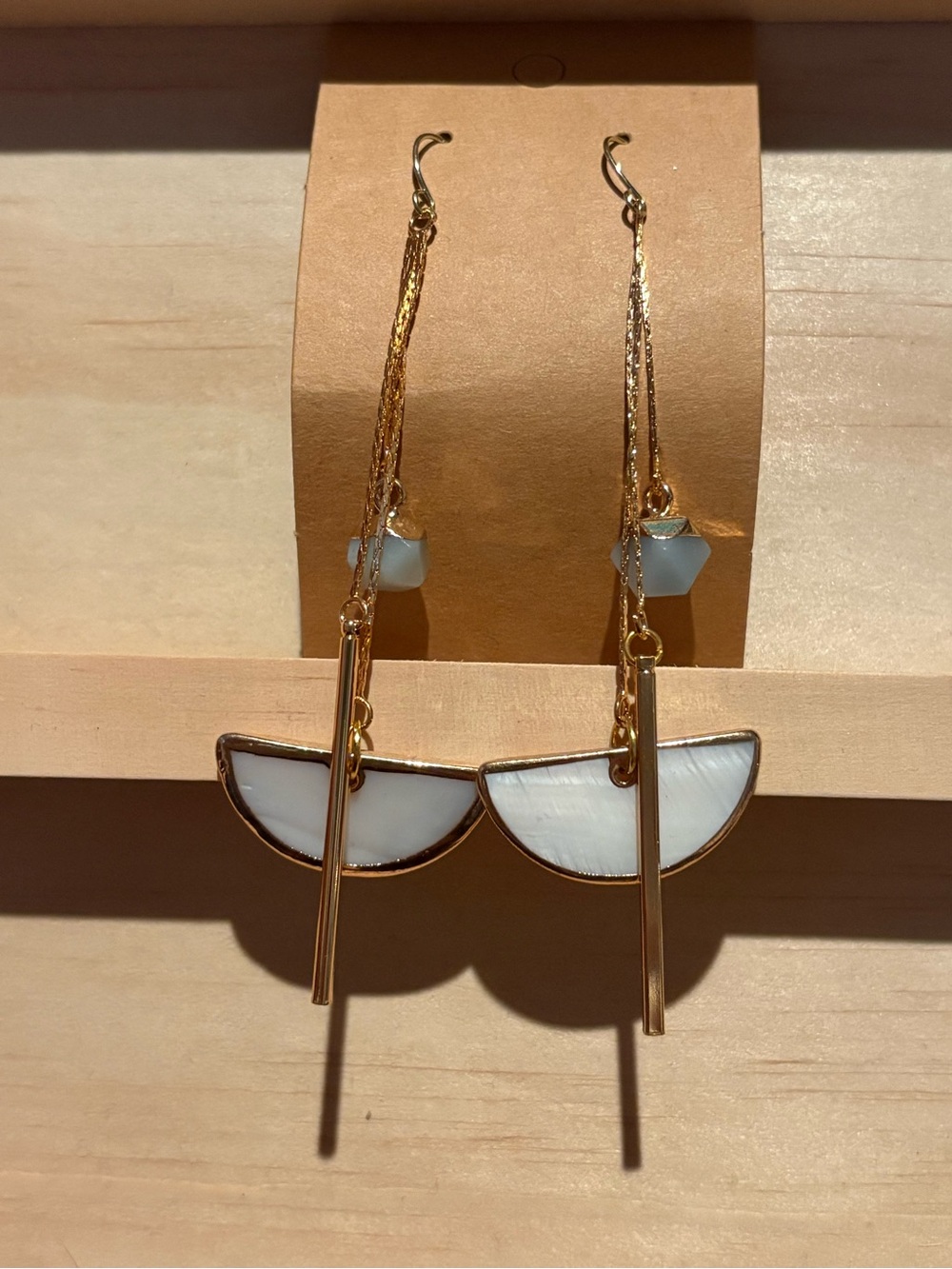 Handmade Gold Drop Earrings with White Inlay